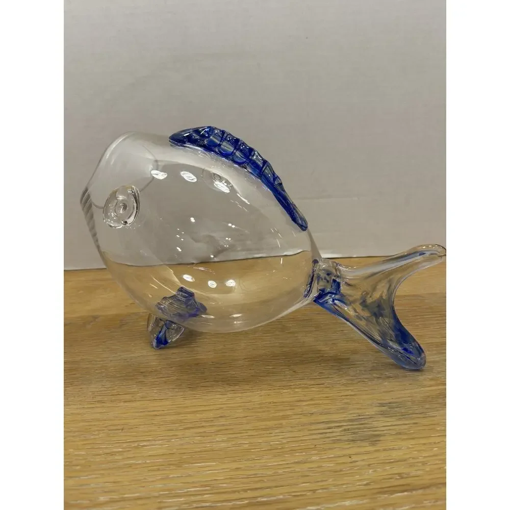 vintage Glass Fish Sculpture Blenko-Style Large Mid-Century Modern Vase 11.5